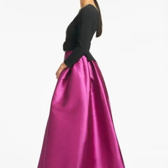 Sachin & Babi Black Magenta Desdemona Beaded Tie Waist Gown - Picture 3 of 7